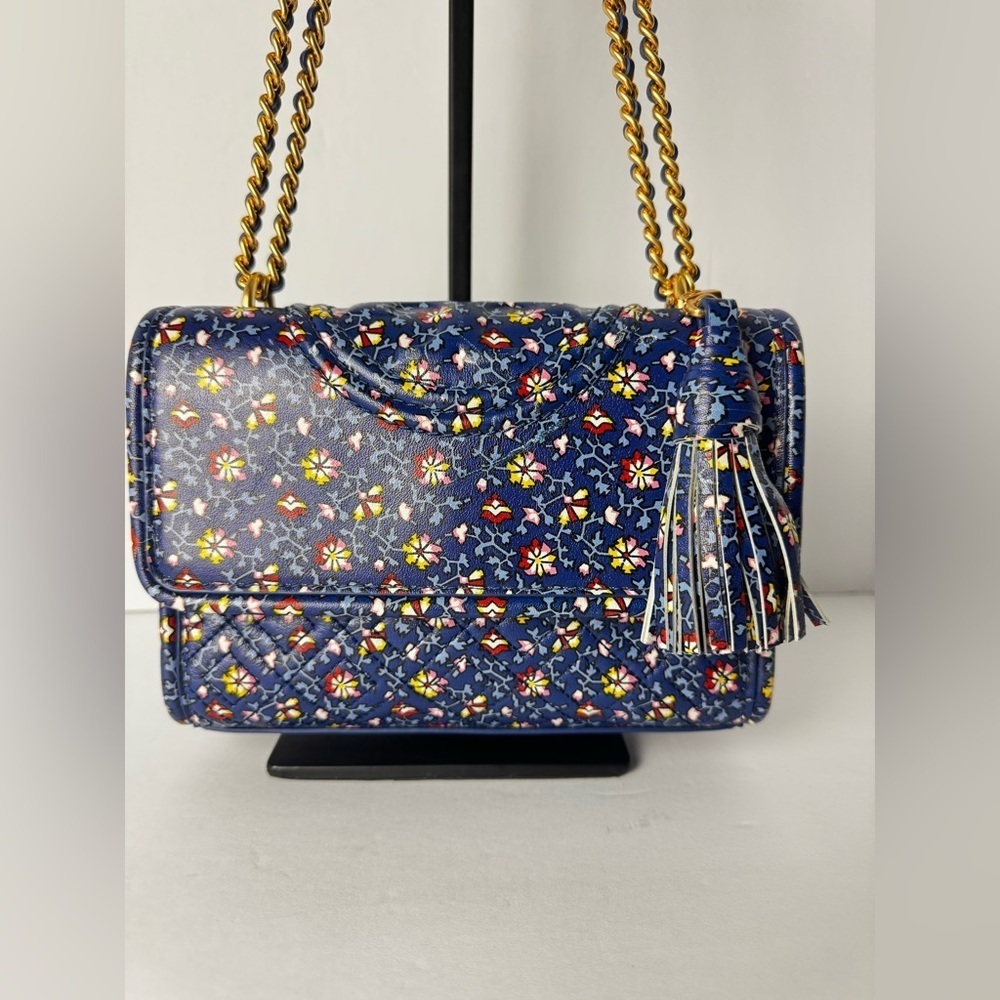 TORY BURCH FLEMING PRINTED SMALL CONVERTIBLE SHOULDER BAG BLUE WILD PANSY - Picture 3 of 16
